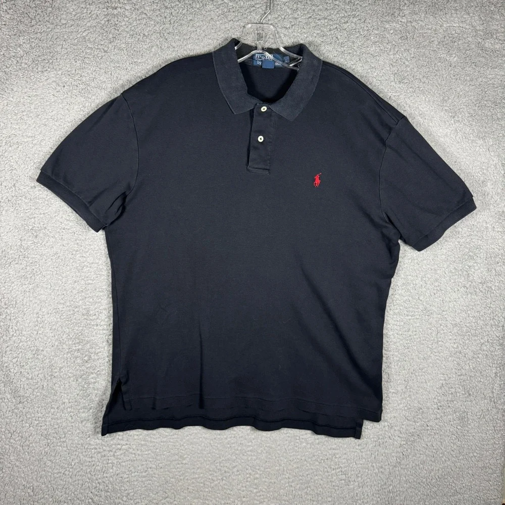 Polo Ralph Lauren Mens Large Navy Blue Short Sleeve Cotton Polo Shirt Red Pony